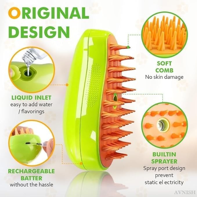 Cat Steam Brush 3 in 1 Steamy Pet Brush Cleanser Cat Dog Massage Comb with Steam Pet Grooming Brush for Cats | Water Steamer Pet Hair Remover Shedding Loose Hair