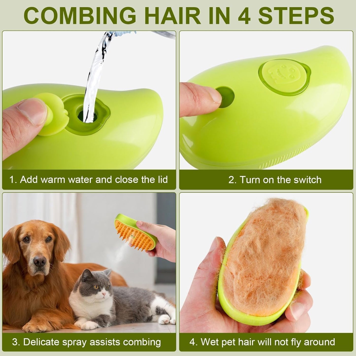 Cat Steam Brush 3 in 1 Steamy Pet Brush Cleanser Cat Dog Massage Comb with Steam Pet Grooming Brush for Cats | Water Steamer Pet Hair Remover Shedding Loose Hair