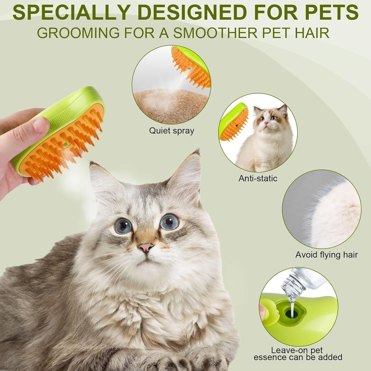 Cat Steam Brush 3 in 1 Steamy Pet Brush Cleanser Cat Dog Massage Comb with Steam Pet Grooming Brush for Cats | Water Steamer Pet Hair Remover Shedding Loose Hair
