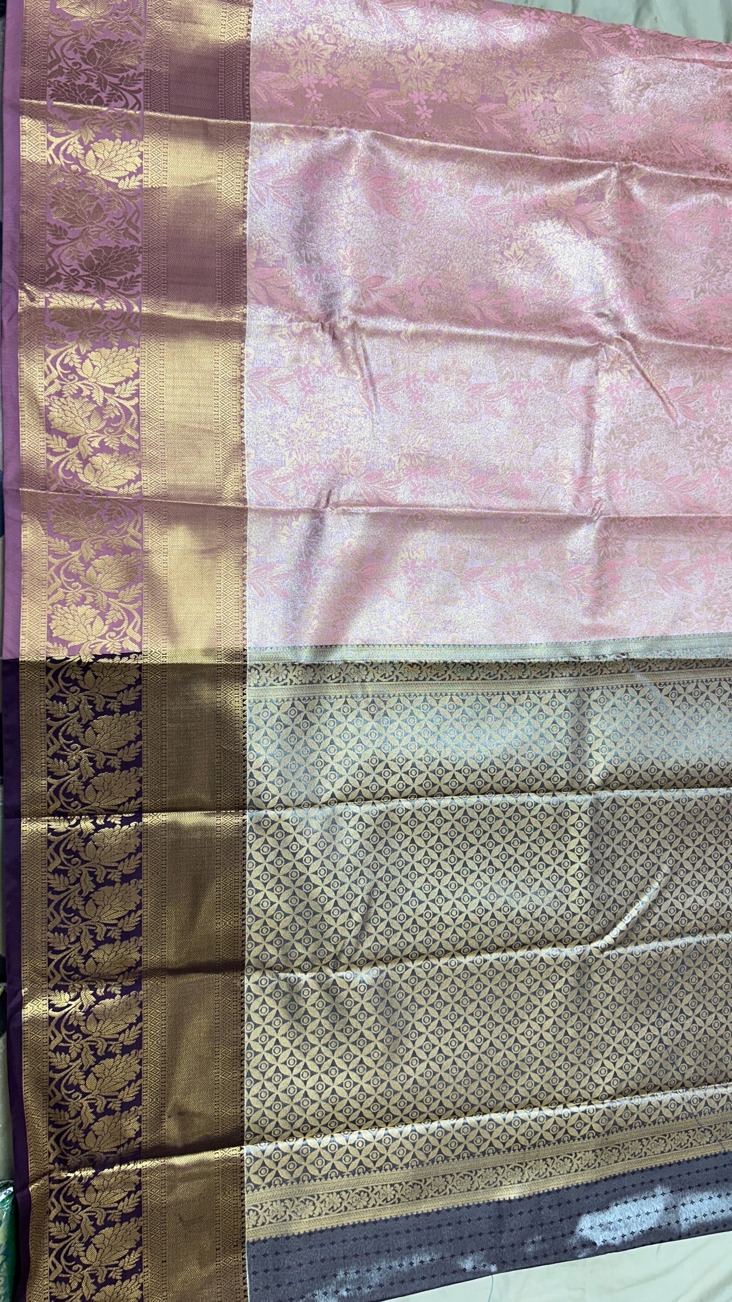 Blush Bloom Semi Mix Silk Saree with Antique Gold Zari Highlights