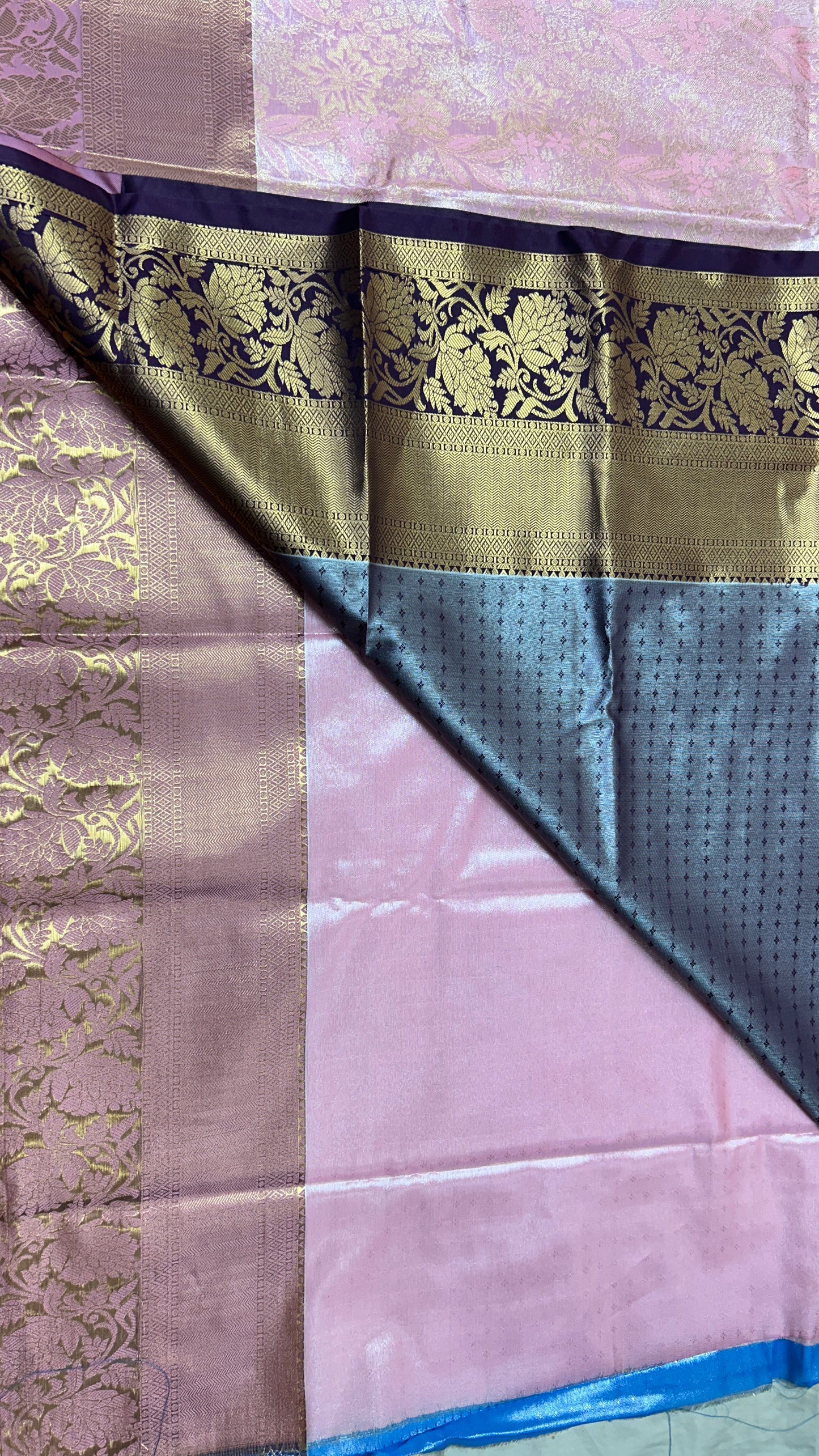 Blush Bloom Semi Mix Silk Saree with Antique Gold Zari Highlights