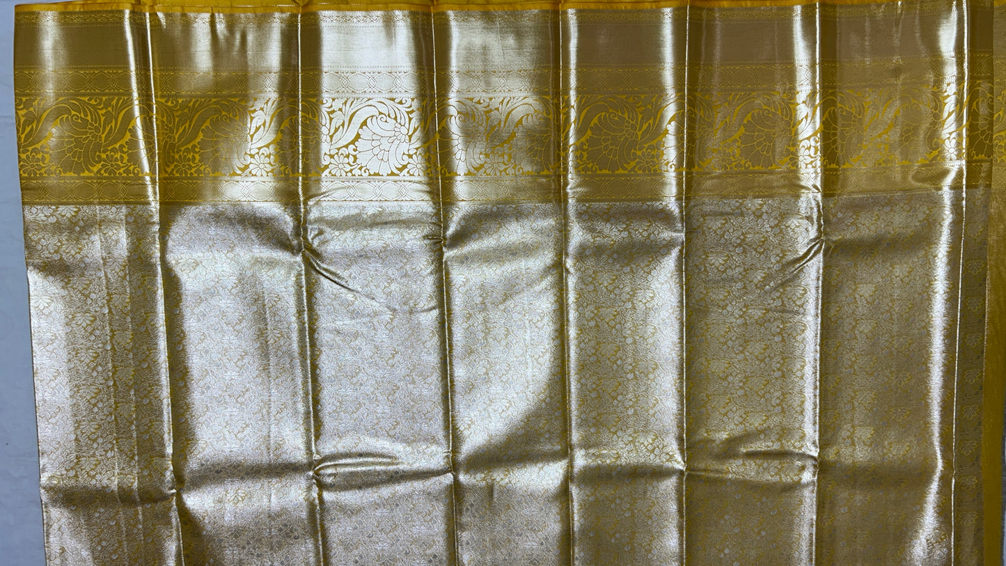 Elegant Golden Yellow Semi Mix Silk Saree with Rich Zari Weaving & Floral Motifs