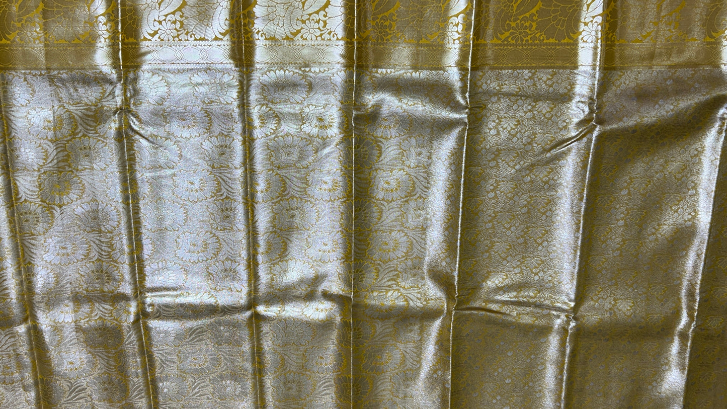 Elegant Golden Yellow Semi Mix Silk Saree with Rich Zari Weaving & Floral Motifs