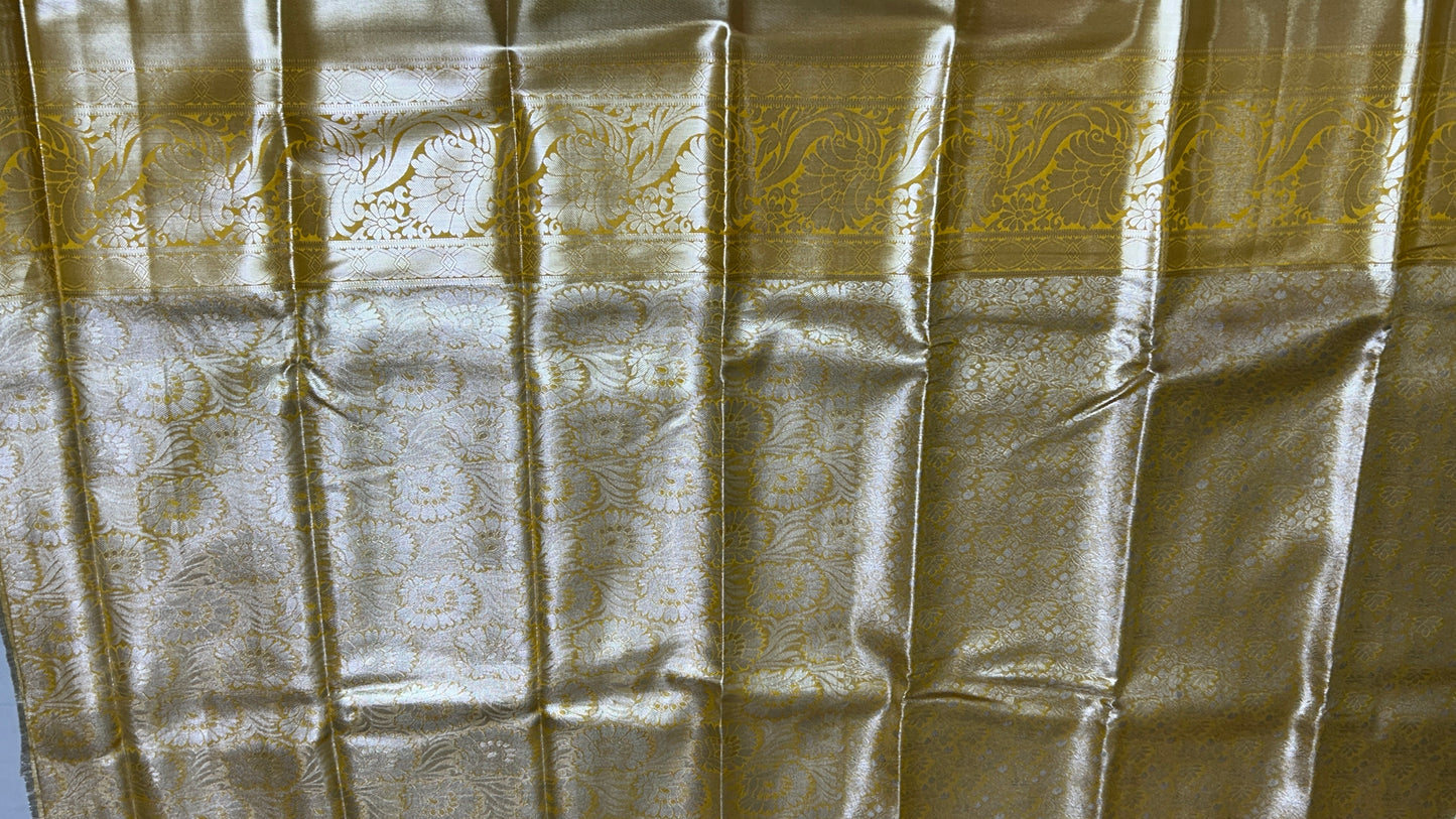 Elegant Golden Yellow Semi Mix Silk Saree with Rich Zari Weaving & Floral Motifs
