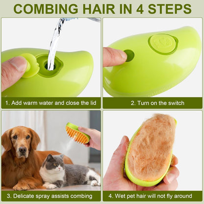 Cat Steam Brush 3 in 1 Steamy Pet Brush Cleanser Cat Dog Massage Comb with Steam Pet Grooming Brush for Cats | Water Steamer Pet Hair Remover Shedding Loose Hair