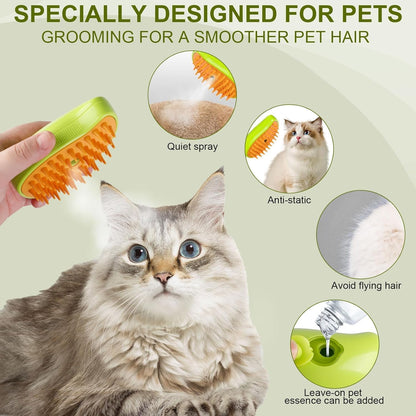 Cat Steam Brush 3 in 1 Steamy Pet Brush Cleanser Cat Dog Massage Comb with Steam Pet Grooming Brush for Cats | Water Steamer Pet Hair Remover Shedding Loose Hair