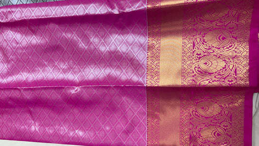 Elegant Black & Silver Semi Mix Silk Saree with Gold Zari Floral Weaves and Contrasting Pink Blouse