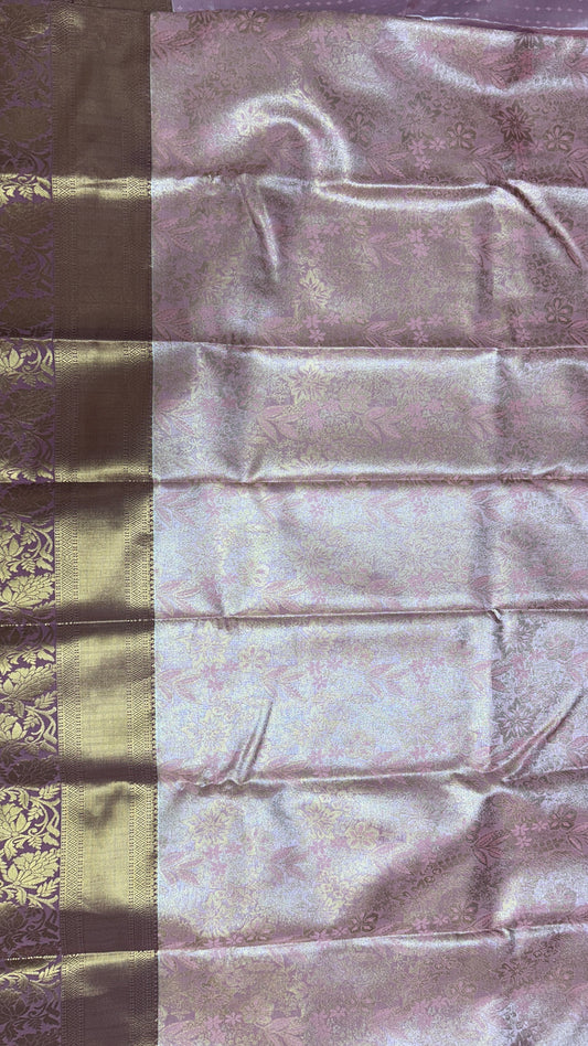 Blush Bloom Semi Mix Silk Saree with Antique Gold Zari Highlights