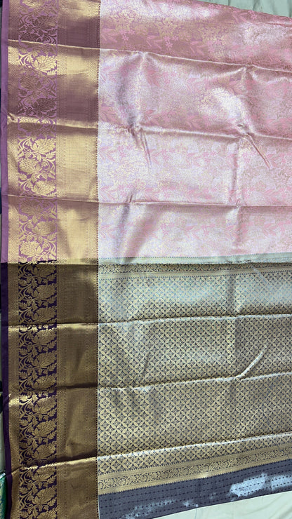 Blush Bloom Semi Mix Silk Saree with Antique Gold Zari Highlights