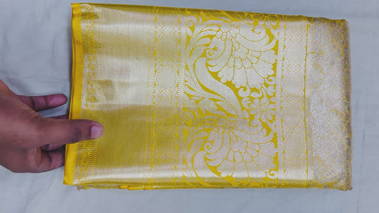 Elegant Golden Yellow Semi Mix Silk Saree with Rich Zari Weaving & Floral Motifs